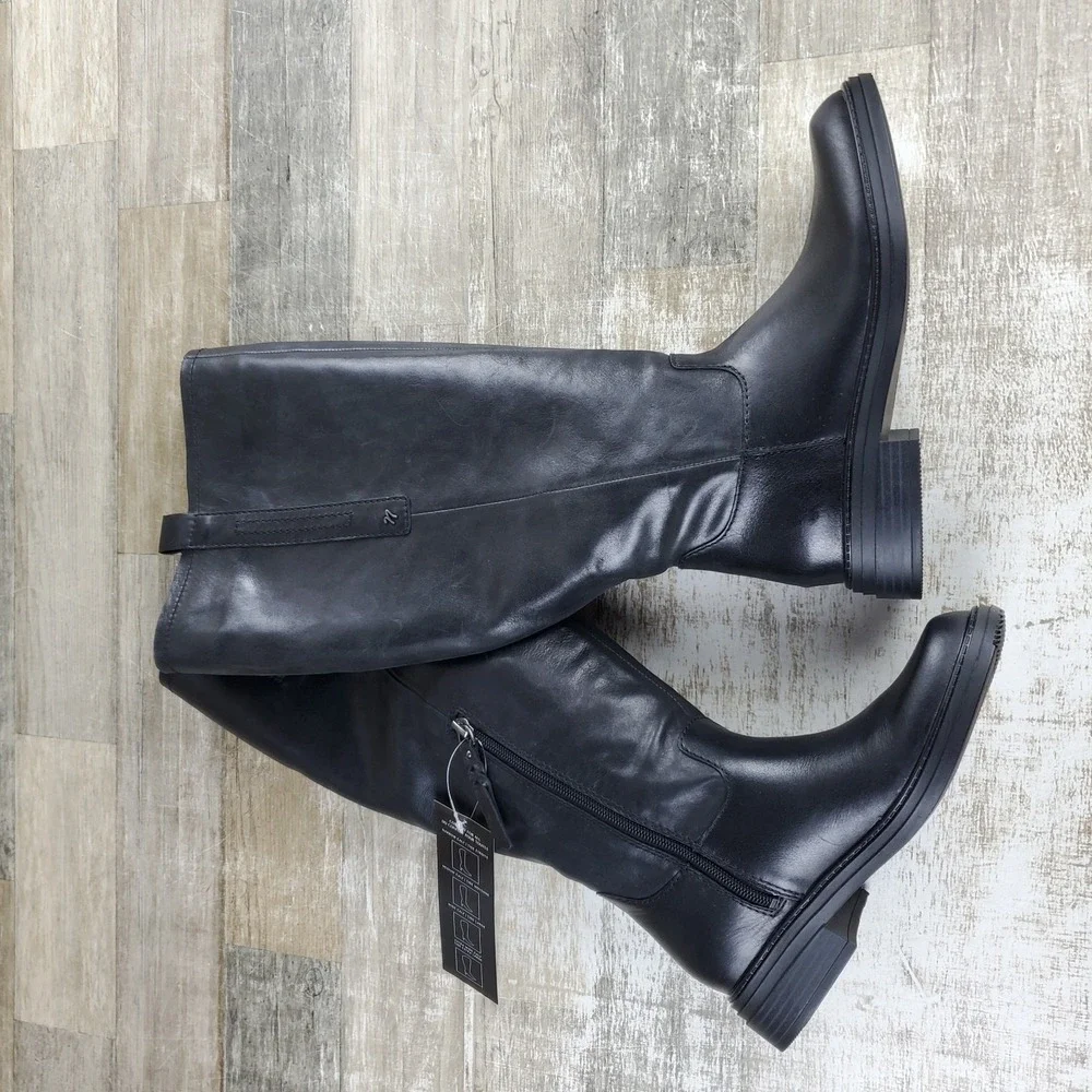 AllSaints Escher Rider Womens Knee-High Boots Sz 6 M Black Leather Round Toe